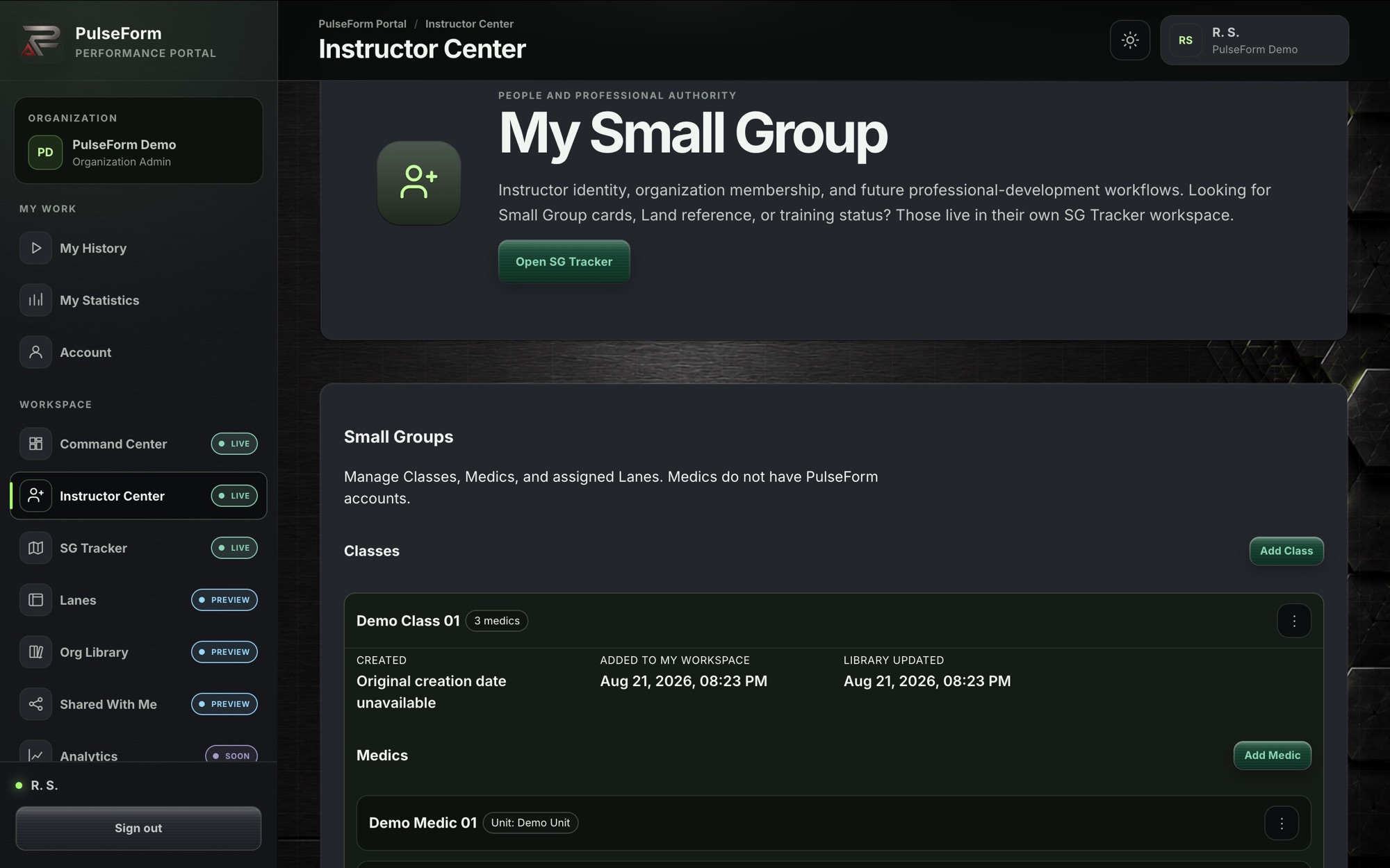 PulseForm Portal Instructor Center