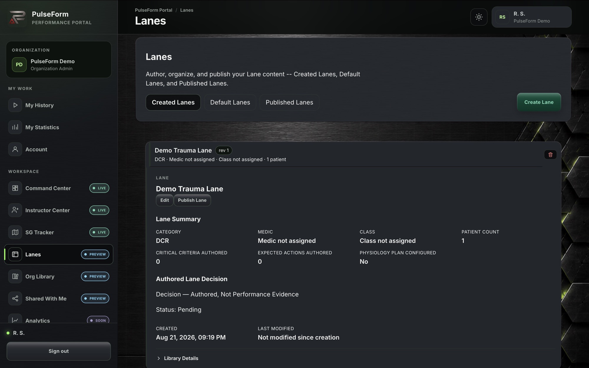 PulseForm Portal Lanes authoring workspace